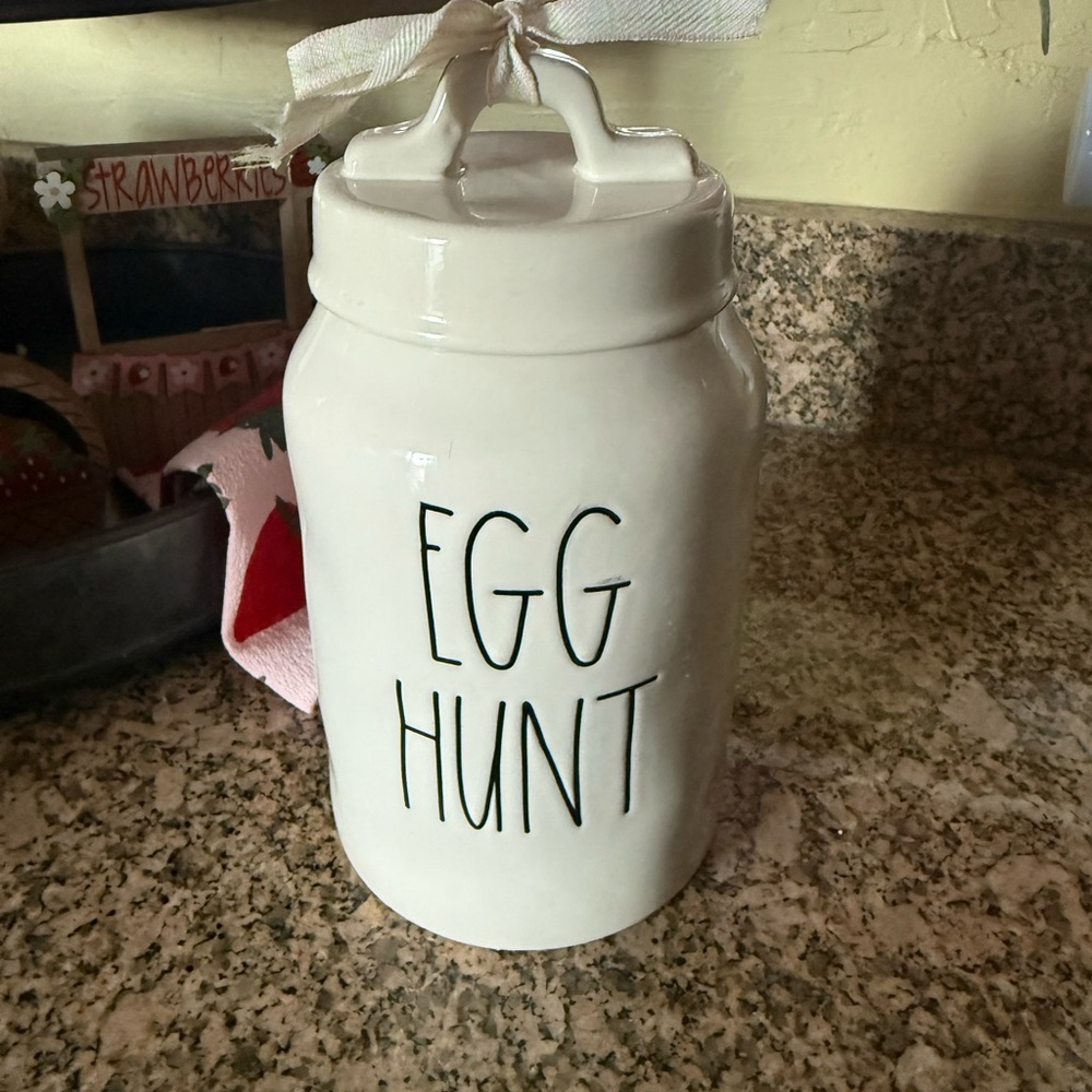 Rae Dunn White 'EGG HUNT' Ceramic Canister with Lid